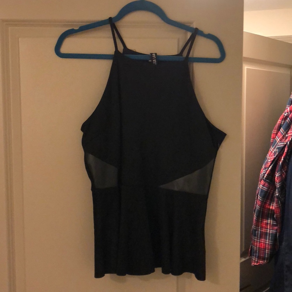 Black suede and leather peplum top